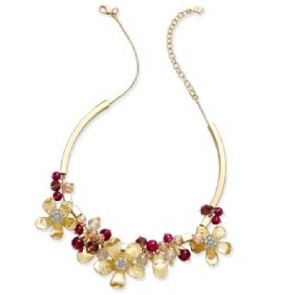 Vera Bradley Petals Statement Necklace Gold Tone Pink Multi Floral 21068-236G31